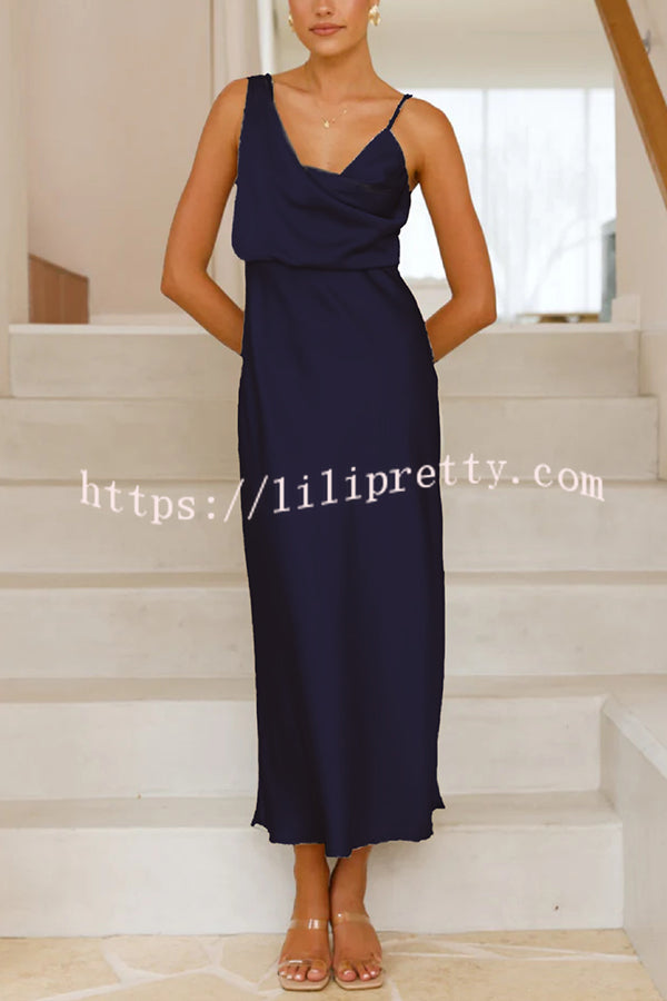 Satin Solid Color Elegant Sling Waist Open Back Maxi Dress