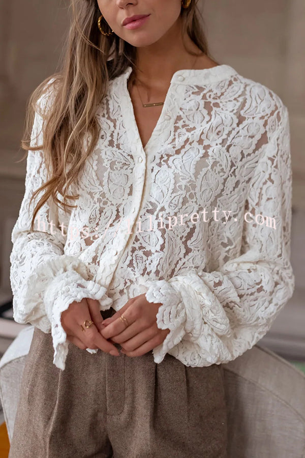 Fashionable Lace Long-sleeved Casual Button-down Shirt