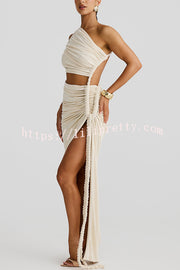 Juliana Rope Detail Ruched One Shoulder Cutout Stretch Maxi Dress