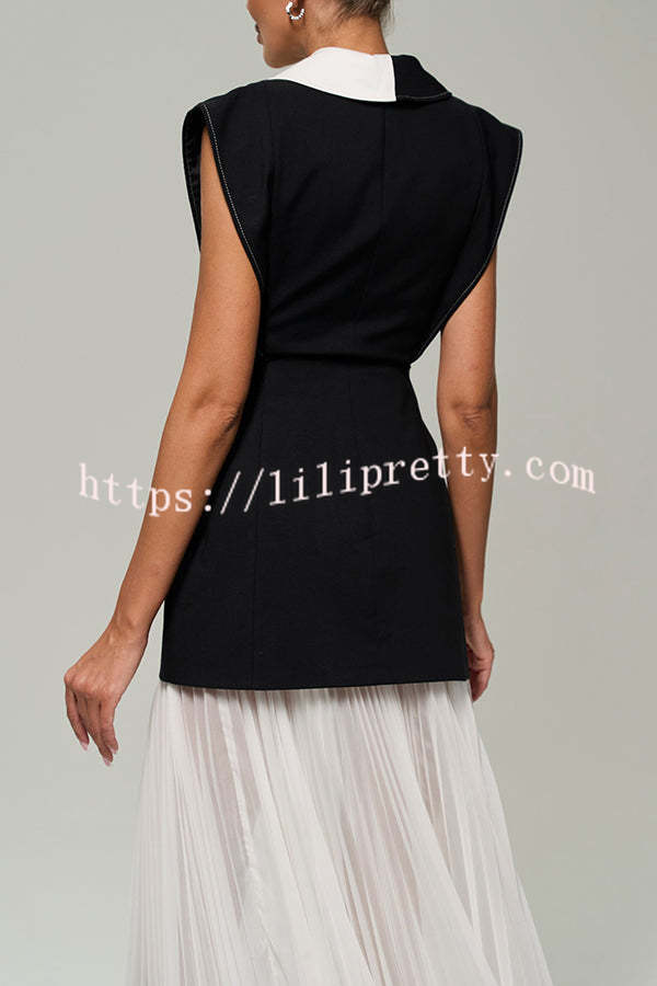 Modern Day Contrast Color Wide Sleeve Waisted Lapel Suit Vest