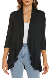 Solid Color Casual Three-quarter Sleeve Ruffled Loose Cardigan