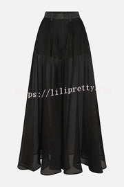 Avant-garde Fashion Denim Flowing Organza Patchwork Pocketed Wide Leg Jeans