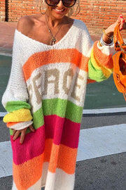Lilipretty True Faith Knit Peace Pattern Color Blocks Loose Midi Sweater Dress