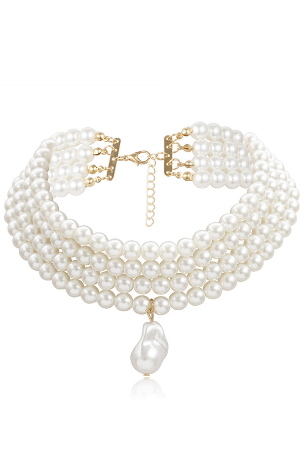 Stylish Geometric Pearl Beaded Multi-Layer Necklace