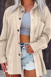 Solid Color Lapel Button Pocket Loose Coat