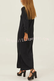 Solid Color V-neck Casual Slit Maxi Dress