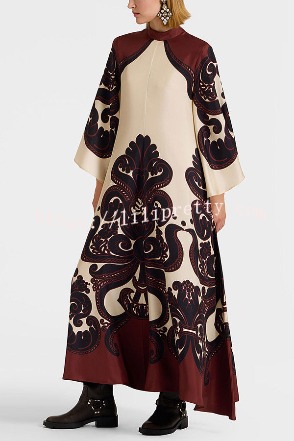 Unique Ethnic Print V-neck Long-sleeved Loose Dress