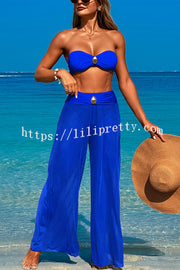 Solid Color Loose Metal Buckle Beach Pants