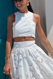 Next Trip Floral Embroidery Crochet Lace Crop Tank Top