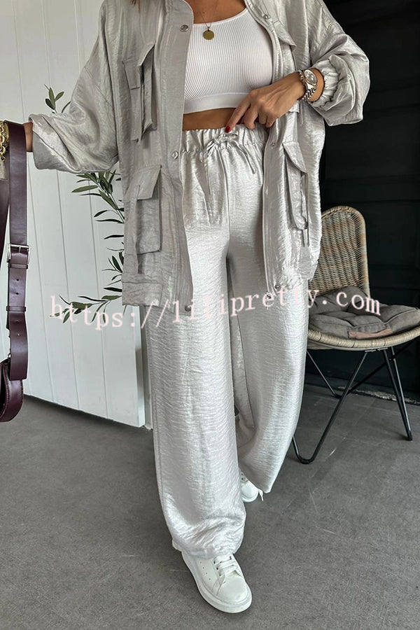 Easy on Me Metallic Fabric Elastic Waist Pocketed Wide Leg Pants