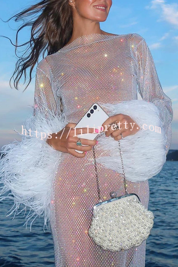 Lilipretty Night Surprise Rhinestone Fabric Feather Sleeve Party Mini Dress