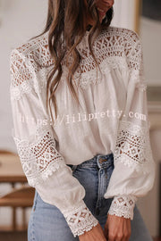 Stylish Hollow-out Patchwork Long-sleeved Elegant Shirt