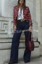 Vintage Bohemian Printed Chinese Style Buttons Long Sleeve Crop Jacket