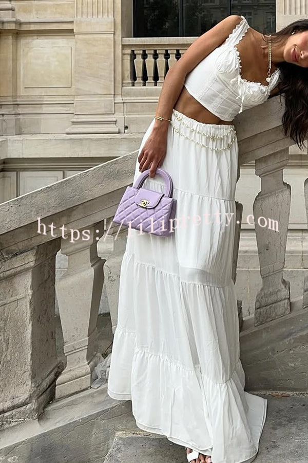 Fashionable Suspender Slim-fit Top and Elastic Waist Stitching Elegant Maxi Skirt Set
