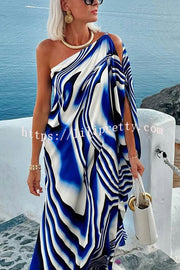 Sirinda Unique Printed Cutout One-shoulder Holiday-style Loose Maxi Dress