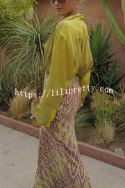 Moonlit Waltz Knit Jacquard Zigzag Print High Rise Stretch Flare Maxi Skirt