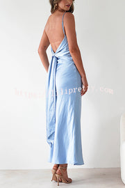 Satin Elegant Sling Backless Lace-Up Midi Dress