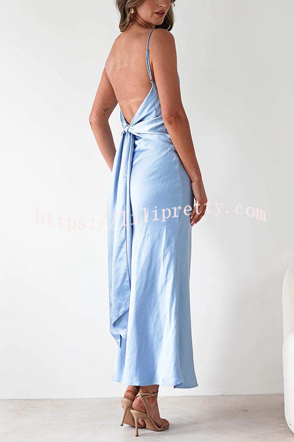 Satin Elegant Sling Backless Lace-Up Midi Dress