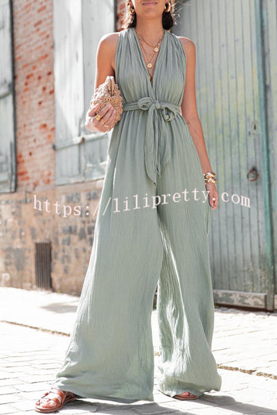 Lilipretty® Up To You Linen Blend Elastic Waist Straps Loose Jumpsuit