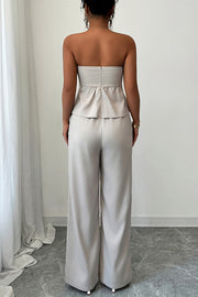 Solid Color Off-shoulder Backless Tube Top and Casual Pocket Straight Pants Set