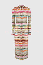 Anna Knit Colorful Herringbone Print Shirt Neck Button Long Sleeve Slim-fit Long Cardigan
