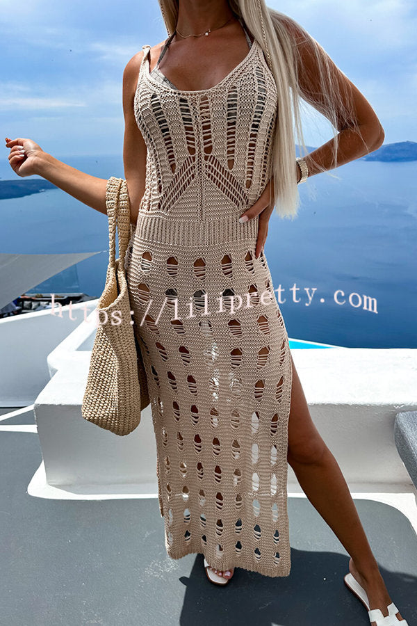 Lilipretty Isle See You Knit Hollow Out Side Slit Beach Cover-up Midi Dress