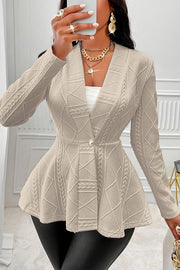 Solid Color V-neck Long-sleeved Button Waist Blazer