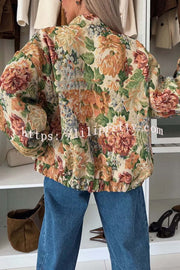 Floral Print Loose Long-sleeved Zip-up Jacket