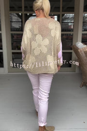 Embroidered Flower Hollow Long-sleeved Holiday Loose Knitted Top