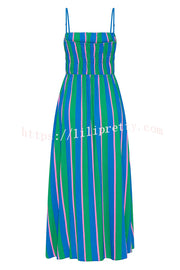 Gigi Linen Blend Stripe Elastic Bodice Pocket Loose Midi Dress