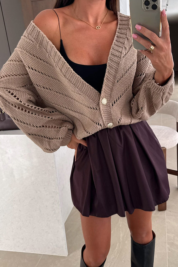 Fashion Hollow Knitted V-neck Button Loose Cardigan