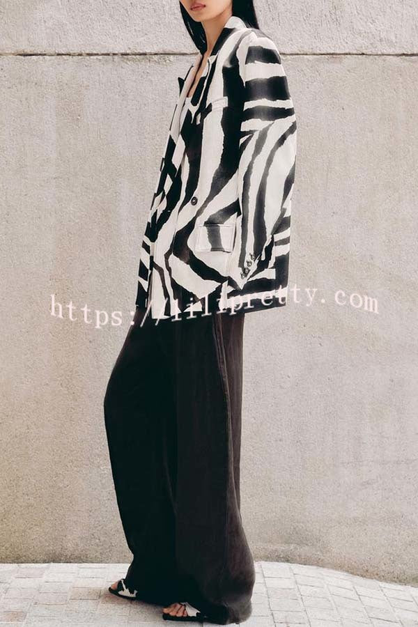Breath of Freedom Animal Print Button Up Long Sleeve Lapel Loose Blazer