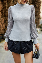 Lilipretty Sequined Paneled Knitted Long Sleeved Shirts