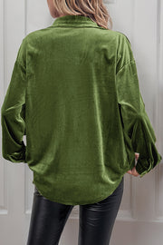 Solid Color Velvet Casual Lapel Pocket Loose Shirt