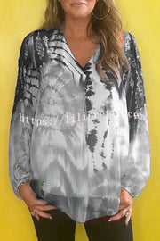 Fashionable Gradient Tie-dye V-neck Long-sleeved Casual Shirt