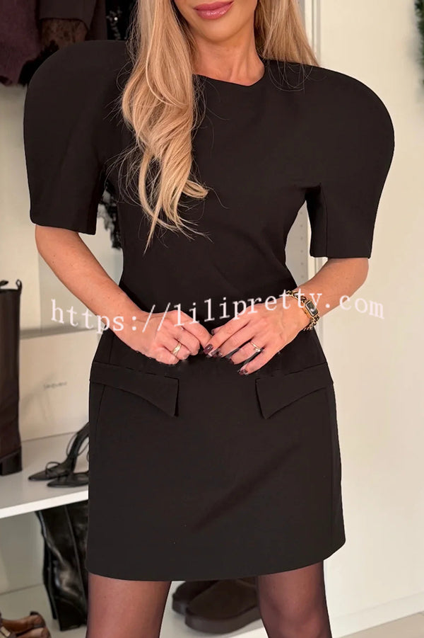 Glistening Smile Round Neck Puff Sleeve Slim-fit Mini Dress