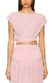 Stunning Chiffon Ruched Shoulder Short Sleeve Crop Top