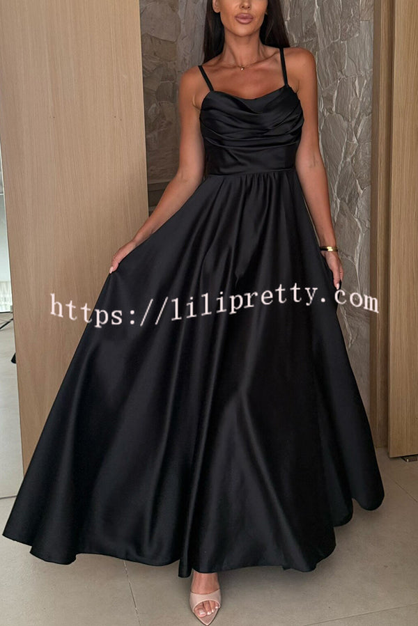 Solid Color Suspender Back Pleated Elegant Slit Full Hem Maxi Dress
