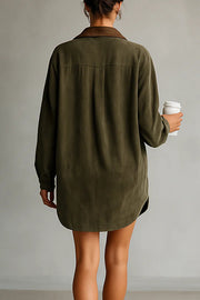 Fashionable Loose-fitting Long-sleeved Shirt-style Retro Mini Dress