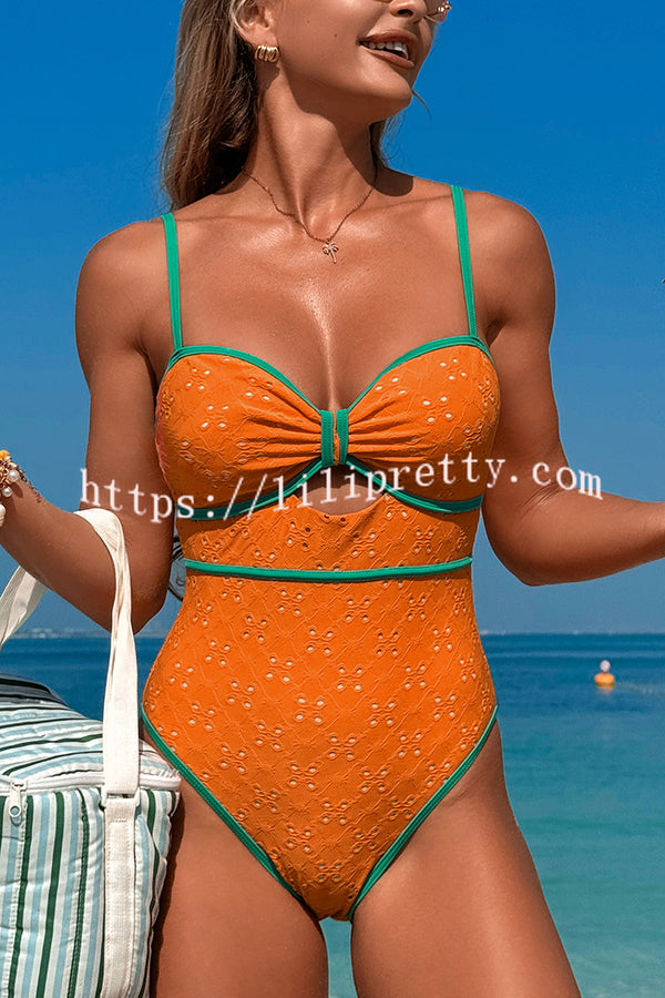 Fashion Contrast Color Hollow Stretch One-piece Swimsuit