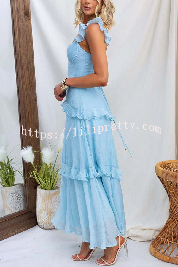 Solid Color Halter Backless Tie Elegant Ruffle Maxi Dress