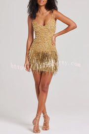 Lilipretty Sparkle City V Neck Strappy Fringed Sequin Mini Dress