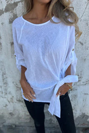 Solid Color Casual Round Neck Loose Knot Top