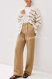 Striped Loose V-neck Long-sleeved Casual Knit Cardigan