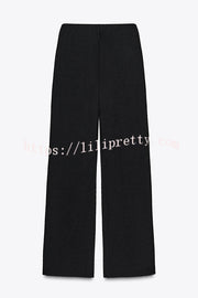 Fashion Contrast Color Stretch High Waist Casual Straight Pants