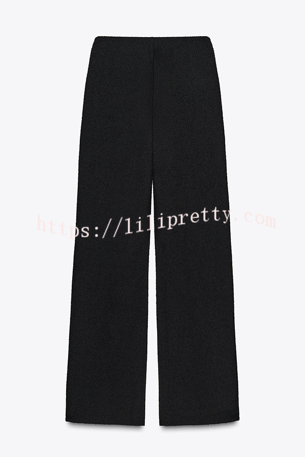 Fashion Contrast Color Stretch High Waist Casual Straight Pants