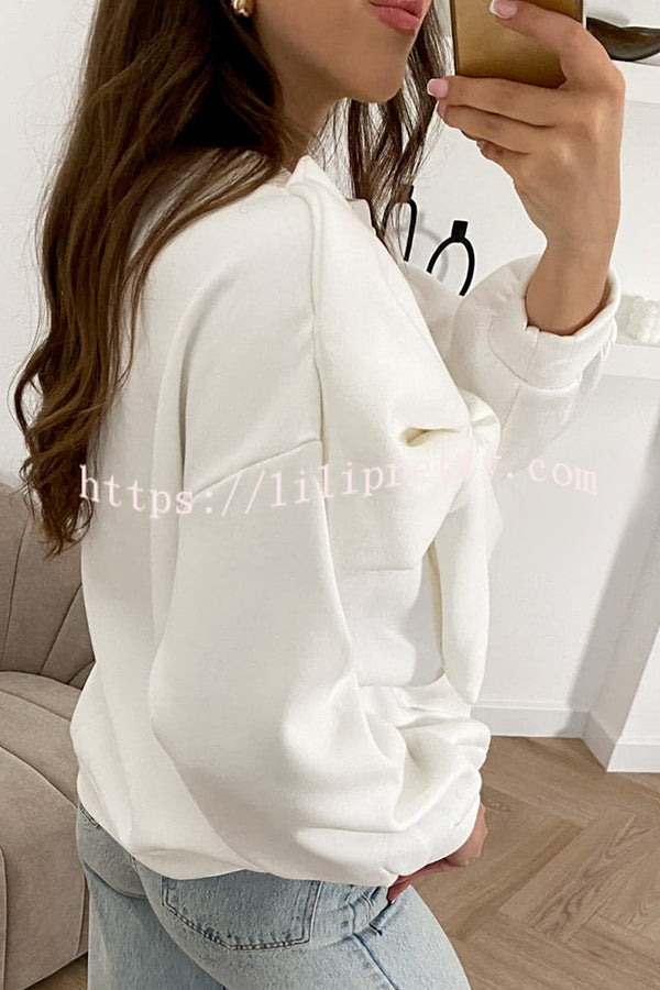 Solid Color Round Neck Long Sleeve Bow Loose Sweatshirts