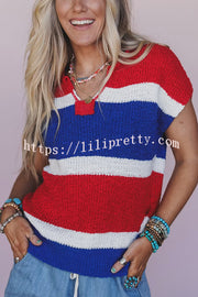 Independence Day Colorway Sleeveless Casual Knitted Sweater