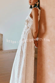 Mairi Embroidery Hollow Fabric Delicate Flower Trim Side Lace-up Maxi Dress