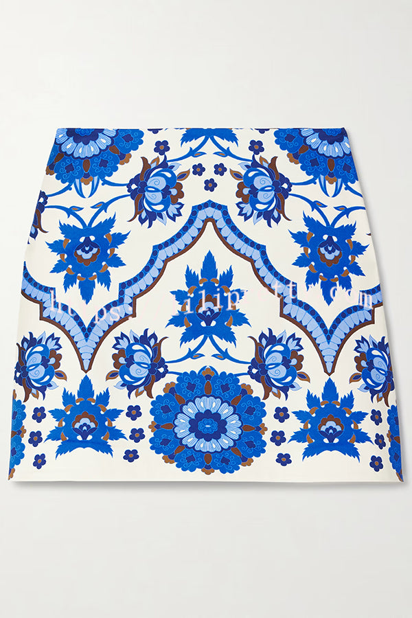Unique Printed Round Neck Sleeveless Top and Casual Mini Skirt Set